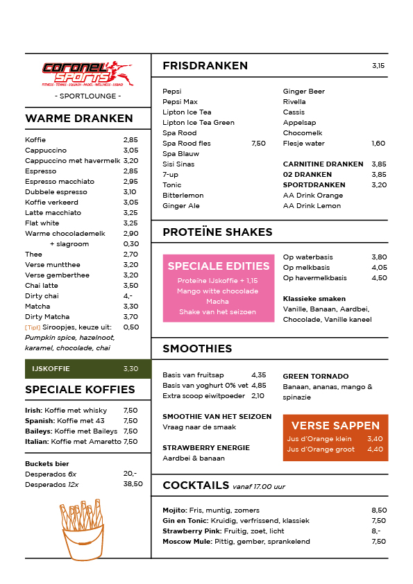 Menukaart | Coronel Sports Huizen
