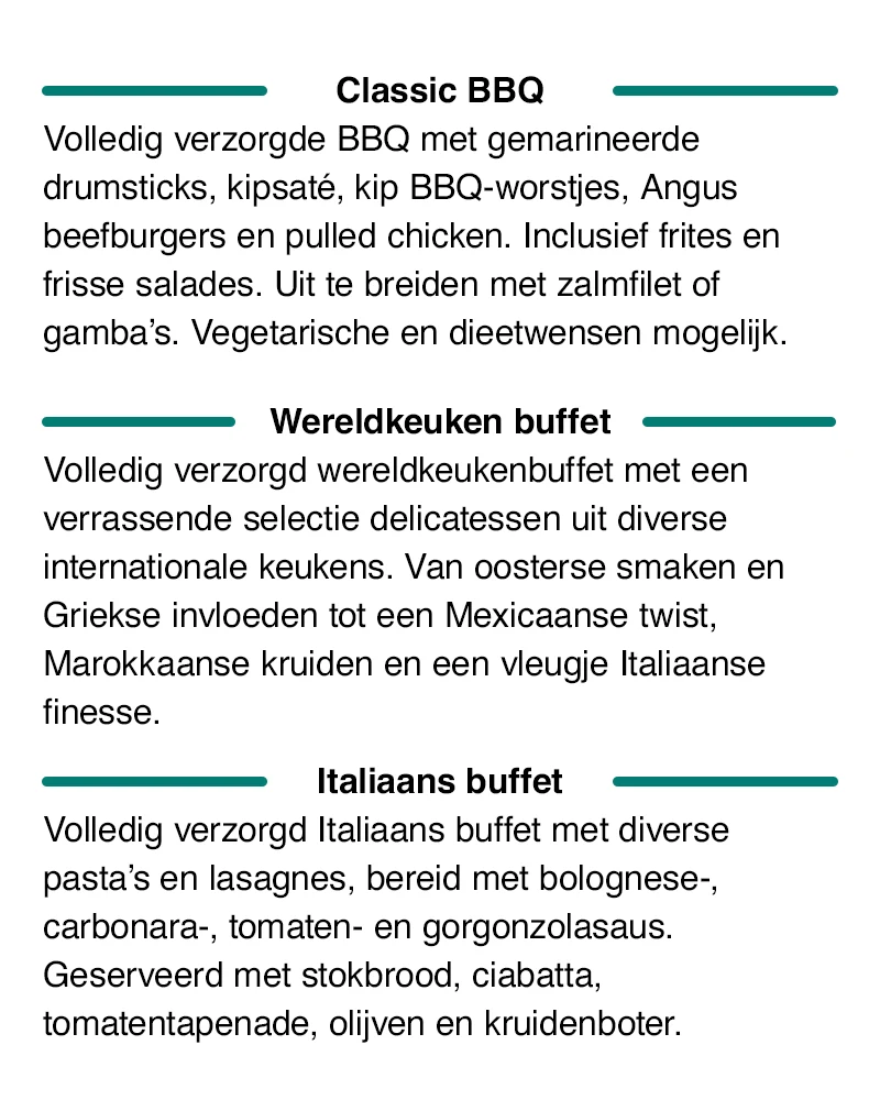 BBQ en buffet pakketten | Coronel Sports Huizen